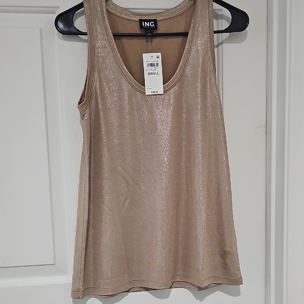 INC International Concepts Women's Metallic Beige Tank Top